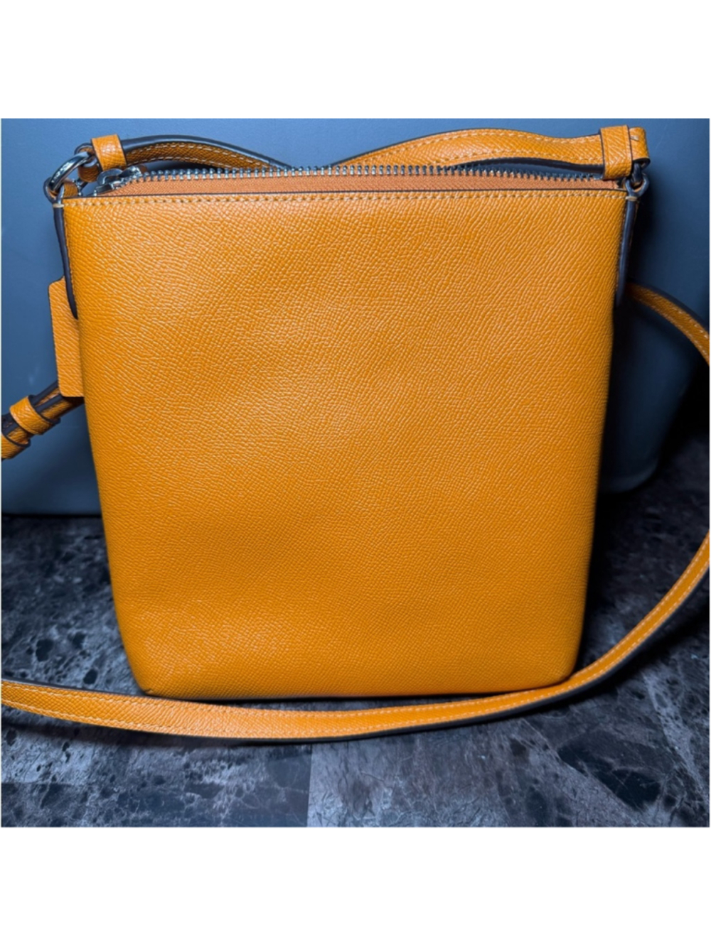 COACH CE871 Orange Pebbled Leather Crossbody with Front Zip - Picture 4 of 6